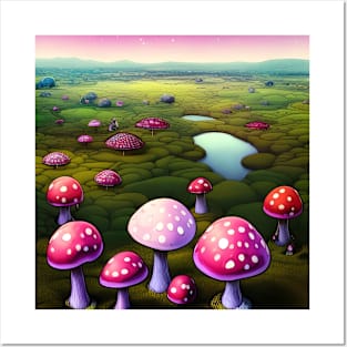 Pink Mushroom Wonderland Posters and Art